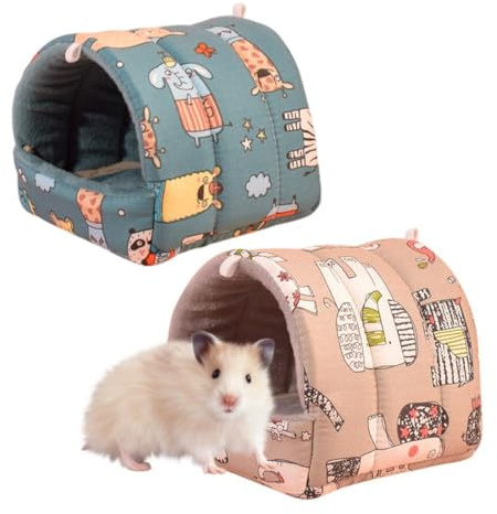 Paquete de 2 camas para mascotas con estampado de dibujos animados, suaves y cómodas, ideales para conejos enanos, chinchillas, erizos y otros animales pequeños, como cobayas.