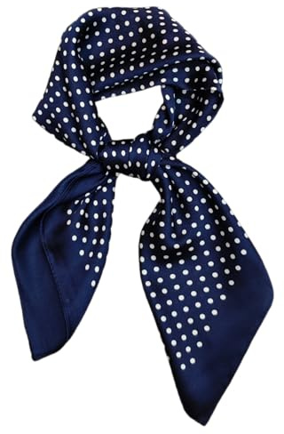 GIMIRO Frauen 70x70cm Schal Damen Seidenschal mit Polka-Dot-Muster, Navy Blau und Weiß, Polyester-Satin, Quadratisch Krawatte Hahnentritt-Bandana (Navy Dots)