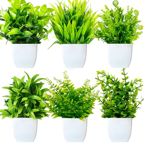 Purpledi 6 Piezas Plantas Artificiales Mini Ecologización Artificiales Macetas Plantas Plásticos Plantas Falsa, Planta Artificial Pequeña para Mesa de Despacho Baño Hogar Decoración