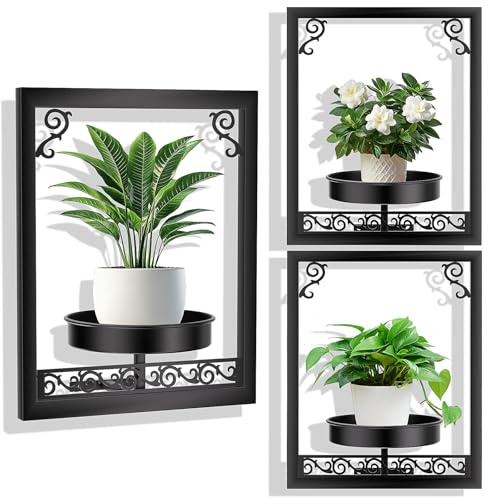 GHIAKQYT Lot de 3 supports pour plantes - Étagère murale pour plantes - Support de pot de fleurs décoratif pour salon, bureau et couloir