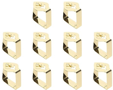 ASHATA Dukklämmor i Rostfritt Stål 10-pack, Anti-Slip Leaf Style Dukhållare för Festpicknick, Klämmor med Starkt Grepp för Bordsklämmor för Uteservering Bröllopsbuffé (Guld)