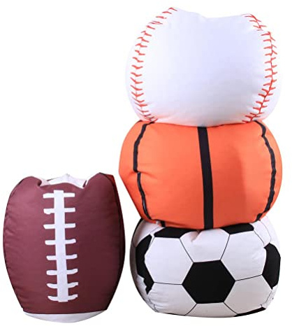 Dilwe Förvaring Bean Bag Stol Polyester Beanbag Cover 18 Tums Leksaksarrangör för Barn med Dragkedja Håller Plyschleksaker och Bollar för Lekrum Sovrum Sittplatser och Förvaring (fotboll)