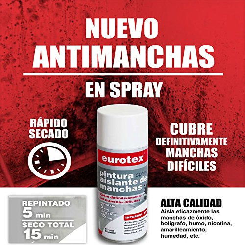 Pintura en spray aislante antimanchas blanco mate Ideal para tapar manchas de óxido, bolígrafo, humo, amarillamiento, nicotina, humedad etc. - 400 ml -