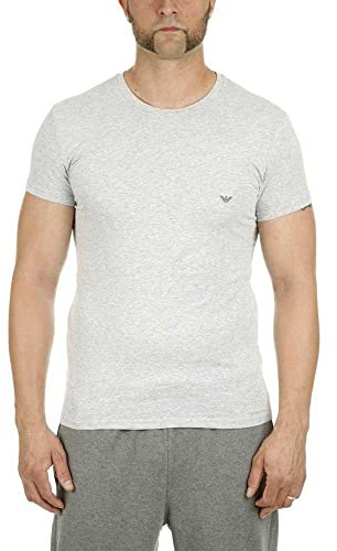 Emporio Armani herr basic stretch bomull t-shirt med crew neck pyjamasöverdel, Grå melange, M