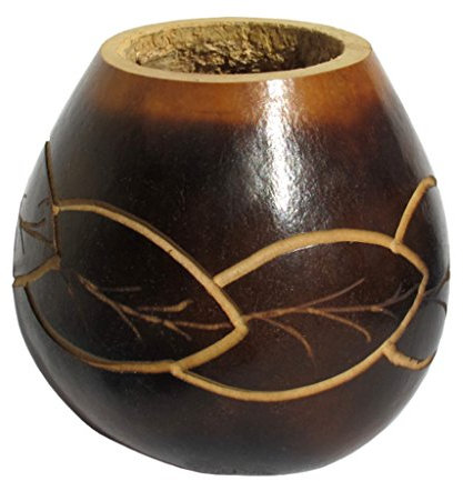 Carved Natural Gourd with Guarani Engraved Circle of Leaves