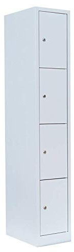 Lüllmann 4 Fächer Schließfachschrank komplett montiert grau 180x31,5X 50cm (HxBxT) Wertfachschrank Fächerschrank Spind Umkleideschrank 520410