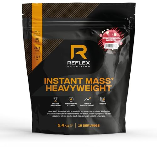 Reflex Nutrition Instant Mass Heavyweight - Mass Gainer - Over 1000 Kcal per Serving, 60g Protein, Creatine - High Calorie Post Workout or Before Bed Protein Shake (Strawberries & Cream, 5.4 kg)