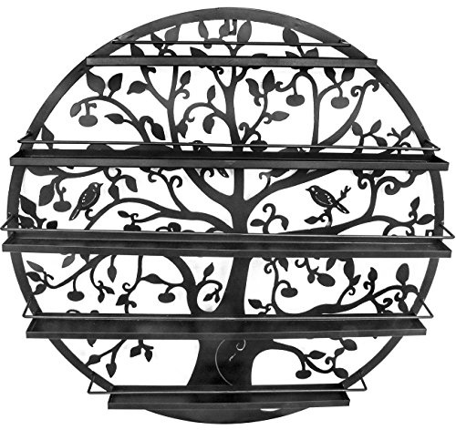 Sorbus Wall Mounted 5 Tier Nail Polish Rack Holder - Tree Silhouette Round Metal Salon Wall Art Display (Black)