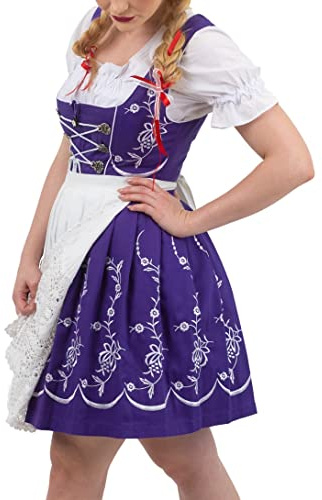 3-Piece Purple Dirndl Dress Set for Women – Short Traditional German Oktoberfest Costume 10 M