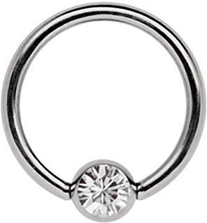 Titanio Anillo 1,2 mm como Aro Labial, Pendiente de Oreja,Piercing Íntimo, Piercing de Tabique o Piercing de Pecho, con 4mm Plano Piedra, en Muchos Colores y Talla Elegible - Transparente