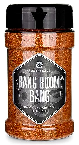 Ankerkraut Bang Boom Bang, scharfer BBQ-Rub Gewürzmischung für alle die gar nicht scharf genug essen können, 210g im Streuer