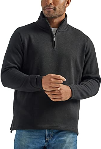 Wrangler Authentics Men's Long Sleeve Fleece Quarter-Zip Pullover Sweater, Caviar, XL