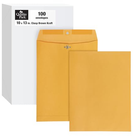 Quality Park 10 x 13 Clasp Envelopes, Heavy 32 lb Brown Kraft, Gummed Flap, 100/Box (QUA37797)