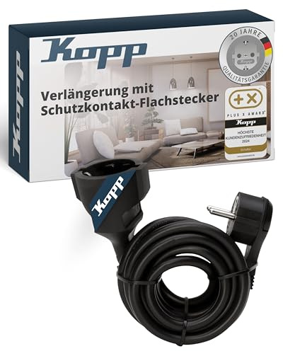 Kopp Verlängerungskabel 5m - Schwarz - Stromkabel-Verlängerung mit erhöhtem Berührungsschutz - IP20 Strom-Verlängerungskabel für innen - Schutzkontakt-Steckdosenverlängerung 250V~