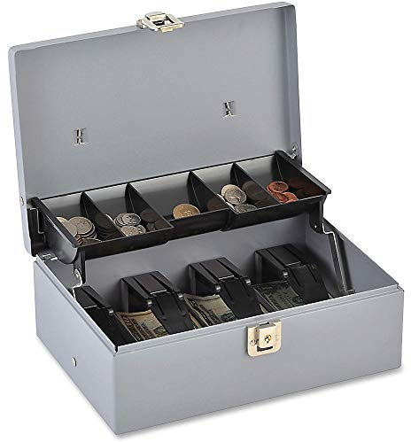 Sparco Cash Box, 5 Compartments, 11-3/8 x 7-1/2 x 3-3/8 Inches, Gray(SPR15507)