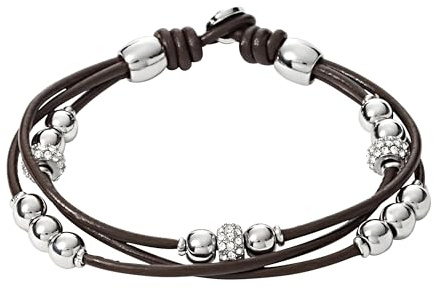 Fossil Women's Leather Bracelet, Color: Silver/Brown (Model: JA6068040)