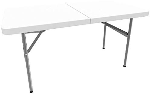 Todeco - Table Pliante Transportable, Table en Plastique Robuste - Matériau: HDPE - Charge maximale: 100 kg - 122 x 61 cm, Blanc, Pliable en deux