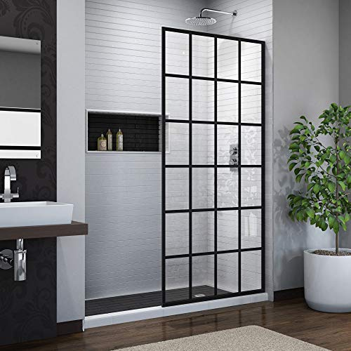 DreamLine SHDR-3234721-89 French Linea Toulon Single Panel Frameless Screen Shower Door, 34 in Width x 72 in Height, 3/8 in. 10mm Satin Black