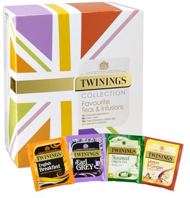 Twinings - Coffret Favourite Collection - 40 Sachets Dégustation : Thés Noirs, Thés Verts et Infusions - à Déguster Chaud ou Froid