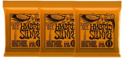 Ernie Ball 2222x3 Hybrid Slinky Nickel Wound Sets.009 - .046, Bundle of 3 Sets, Orange