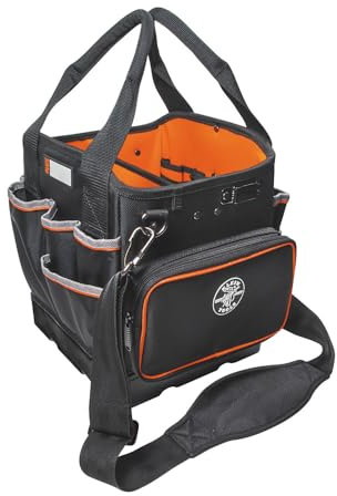 Tool Bag Tote with Shoulder Strap Has 40 Pockets for Tool Storage and Orange Interior KLEIN TOOLS 5541610-14