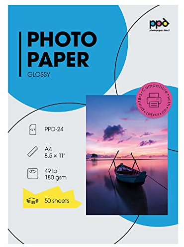 PPD 50 x A4 Inkjet Premium Fotopapier 180g Hochglänzend, Sofort Trocken und Wasserfest PPD-24-50