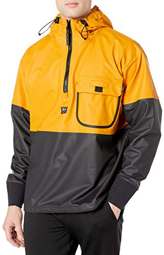 Helly Hansen Roan Anorak Rain Jacket - PVC Waterproof Jacket - Ultralight Packable Rain Gear for Men - Men's Windbreakers - 399 Ochre/Charcoal - 4X-Large