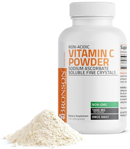 Bronson Non Acidic Vitamin C Powder Sodium Ascorbate Non GMO Soluble Fine Crystals - Healthy Immune System, Antioxidant and Cell Protection - 1 Pound (16 Oz, 454 Grams)