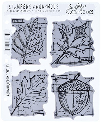 Stampers Anonymous Tim Holtz Cling Rubber Stamp Set, 7 by 8.5-Inch, Autumn Blueprint