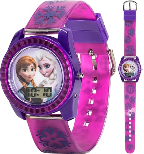 Disney Frozen Kids Digital Watch – Anna & Elsa LCD Timepiece, Purple Printed Strap, Easy-Read Display, Lightweight & Comfortable – Fits Wrists 5.5 to 8