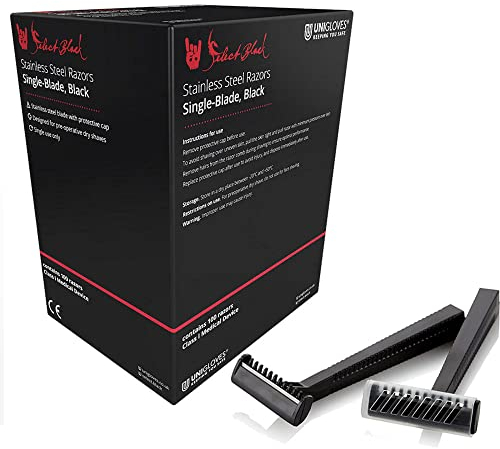 UNIGLOVES Disposable single blade black razor case of 10 packs (100 units per pack)