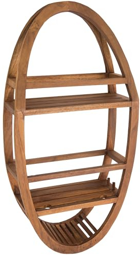 AquaTeak Patented Moa Oval Teak Shower Organizer - Hanging Shower Caddy with Wood Shelves, Hooks & Soap Holder - Durable, Water-Resistant Bathroom Storage with Space-Saving Design