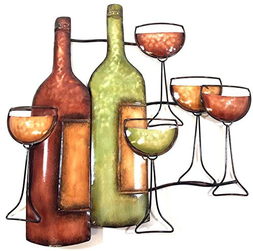 SK Style NEW Metal Wall Art Décor - Sculpture - Wine Bottle And Glasses Scene