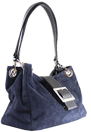 Chicca Borse Pochette a Mano da Donna in vera pelle scamosciata 100% made in Italy 26.5x18x12 cm, Blu