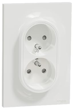 Schneider Electric - Odace prise de courant 2P+T double Blanc, à griffes spécial renovation, 1 poste - S521089