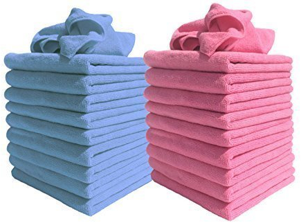 DCS 20 Large Microfibre Cloth 40x40cm – Super Soft Microfibre Cleaning Cloths for Kitchen, Bathrooms, Mirrors, Motorbike, Car Cleaning - Streak Free Washable Cloths to Clean Surfaces -10Blue & 10Pink