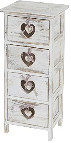 Mendler Kommode Forli, Schubladenkommode Schrank, 4 Schubladen mit Herzen 70x29x25cm, Shabby-Look, Vintage - weiß