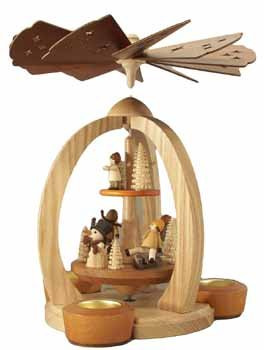 Rudolphs Schatzkiste Pyramid of Winter Children Two-Story with tealight and Candle 28cm Table Pyramid Erzgebirge Wood