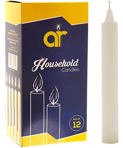 AR Unscented White Household Candles 13.5cm – Pack of 12 – Shabbos/Shabbat Candles for Emergency, Power Cuts, Home Use, Prayer, Vigil, Church, Decoration, Long Burn, Utility & Everyday Use
