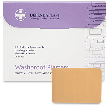 Dependaplast Washproof Plasters 7.5cm x 5cm, Flexible PU Plastic Film, Secure Adhesive, Breathable, Waterproof - Box of 50