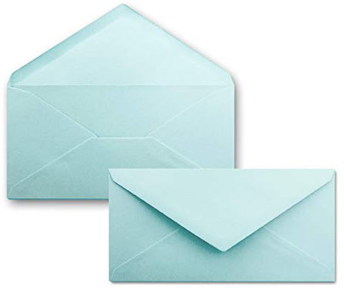 50 Brief-Umschläge Hell-Blau DIN Lang - 110 x 220 mm (11 x 22 cm) - Nassklebung ohne Fenster - Ideal für Einladungs-Karten - Serie FarbenFroh