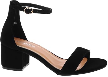 TOP Moda Darcie-1 Ankle Strap Dressy High Heel Sandal, Non-slip Sole, For Wedding, Party, Prom, Evening Wear, or Any Occasion, Sleek Style Block Heel Sandals, Black Nubuck, 9