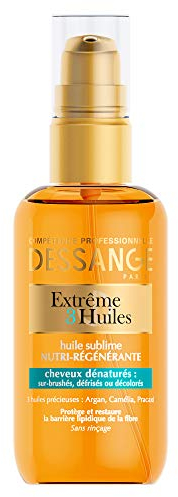 Dessange - Huile Sublime Nutri-Régénérante Extrême 3 Huiles - Formule Enrichie À L''Argan, Camélia & Pracaxi - Nourrit Intensément & Restaure - Pour Cheveux Desséchés - Sans Rinçage - 100 ml