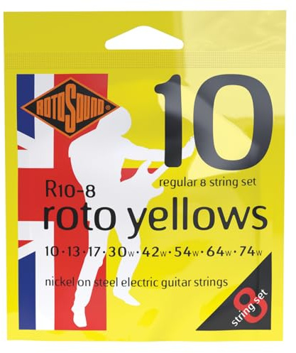 Rotosound Strings for E‑Guitar Roto Nickel Plated 8‑string YELLOWS R10‑8 Regular 10‑74