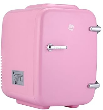 NK Bärbart minikylskåp, 4 liter kapacitet, 12 V-220 V, kyl- och värmefunktion, kyl- och uppvärmningsfunktion för kosmetika och förfriskningar, rosa.