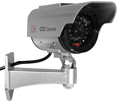 Maclean Videocamera Fittizia Solare SOL1200 con LED Telecamera Finta Falsa Dummy Camera Sorveglianza CCTV Colore Argento