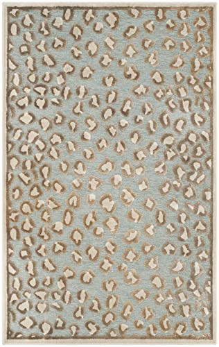 SAFAVIEH Paradise Collection Accent Rug - 2'7 x 4', Stone & Aqua, Animal Print Viscose Design, Ideal for High Traffic Areas in Entryway, Living Room, Bedroom (PAR84-3470)