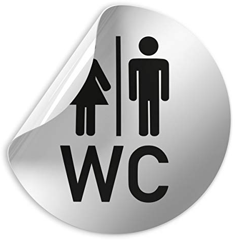 'PVC Panneau – Plaque de Porte toilettes – Pictogramme 110 mm argent/noir autocollant. Pro Collage PVC. Panneau Toilettes WC