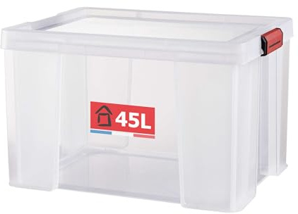 Sundis 4501001 Clip 'n' store Aufbewahrungsbox mit Deckel Kunststoff transparent 50 x 39 x 32,5 cm 45 l