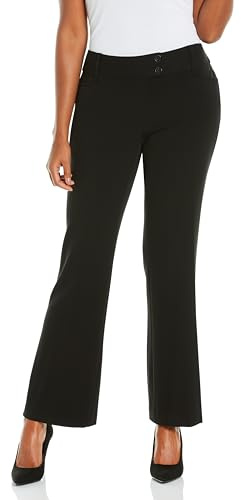 Rafaella Women's Curvy Fit Gabardine Bootcut Stretch Dress Pants with Pockets, Soft Stretch Work Slacks, 29 & 32 Inseams, Black, 16 Short